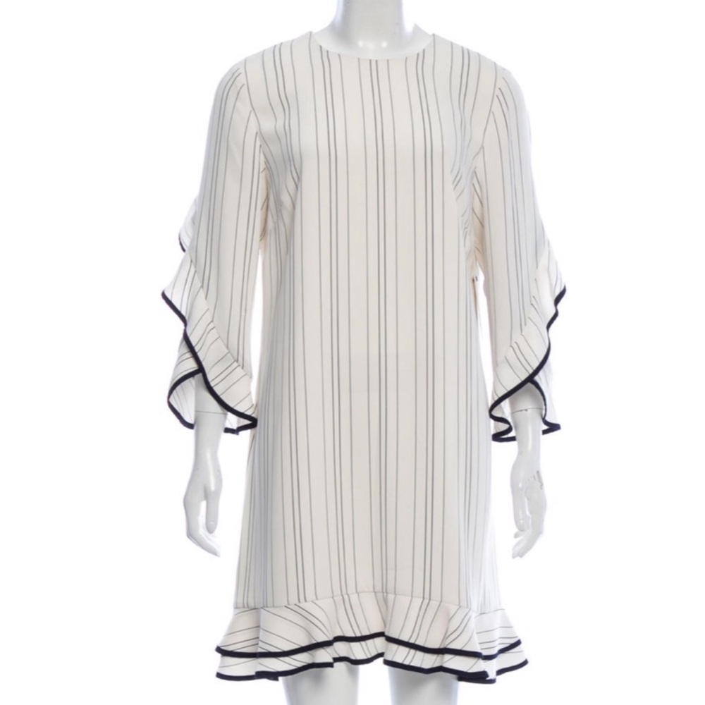 Prose & Poetry White Pinstripe Ruffled Mini Dress